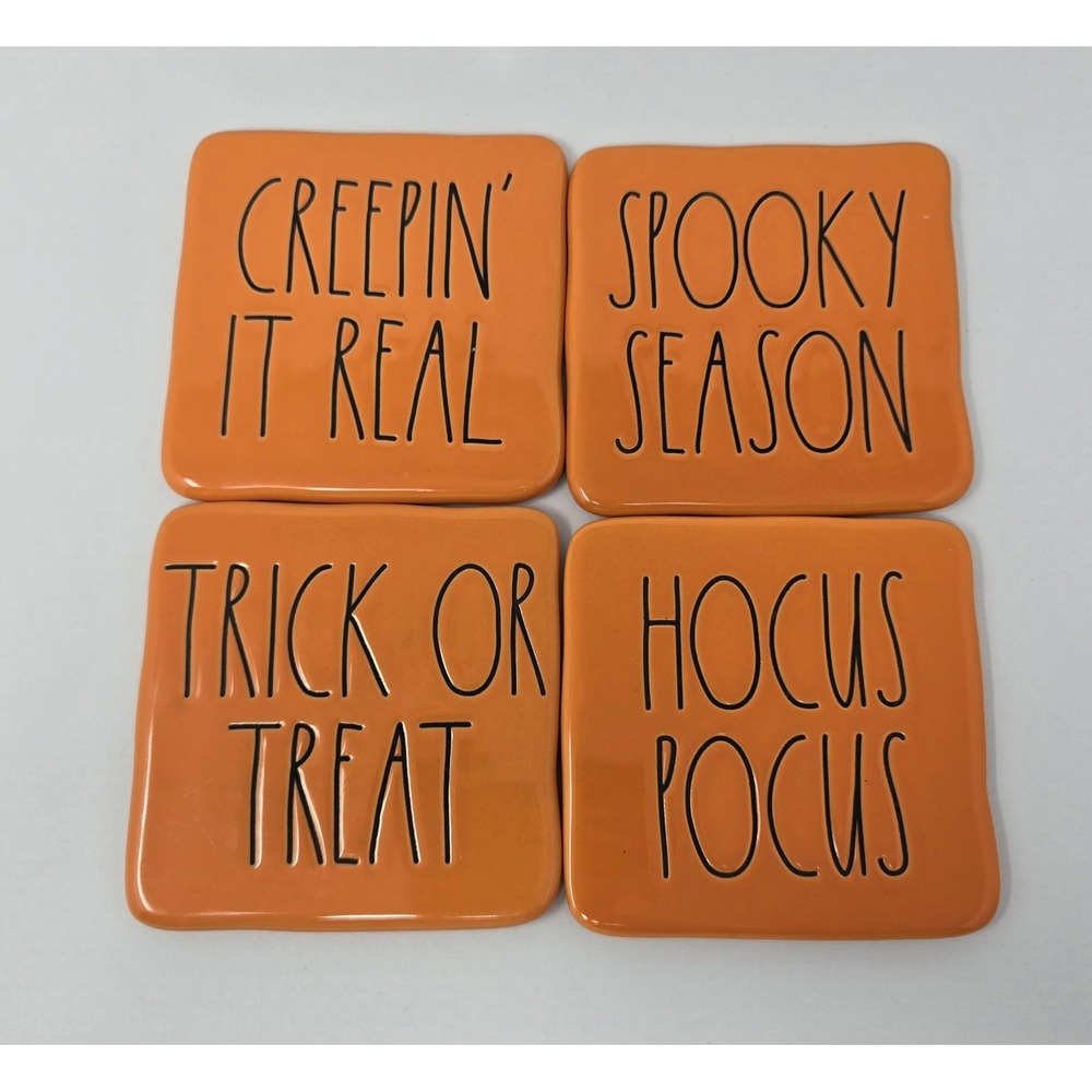 Halloween Rae Dunn‎ Ceramic  "BOO" Spooky Orange Coasters Set Of 4 Hocus Pocus